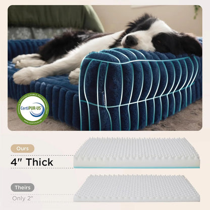 Orthopedic Dog Beds for Extra Large Dogs, Waterproof Memory Foam XL Pet Bed with Sides, Non-Slip and Egg-Crate Foam Big Dog Couch Sofa with Washable Removable Corduroy Cover, Blue